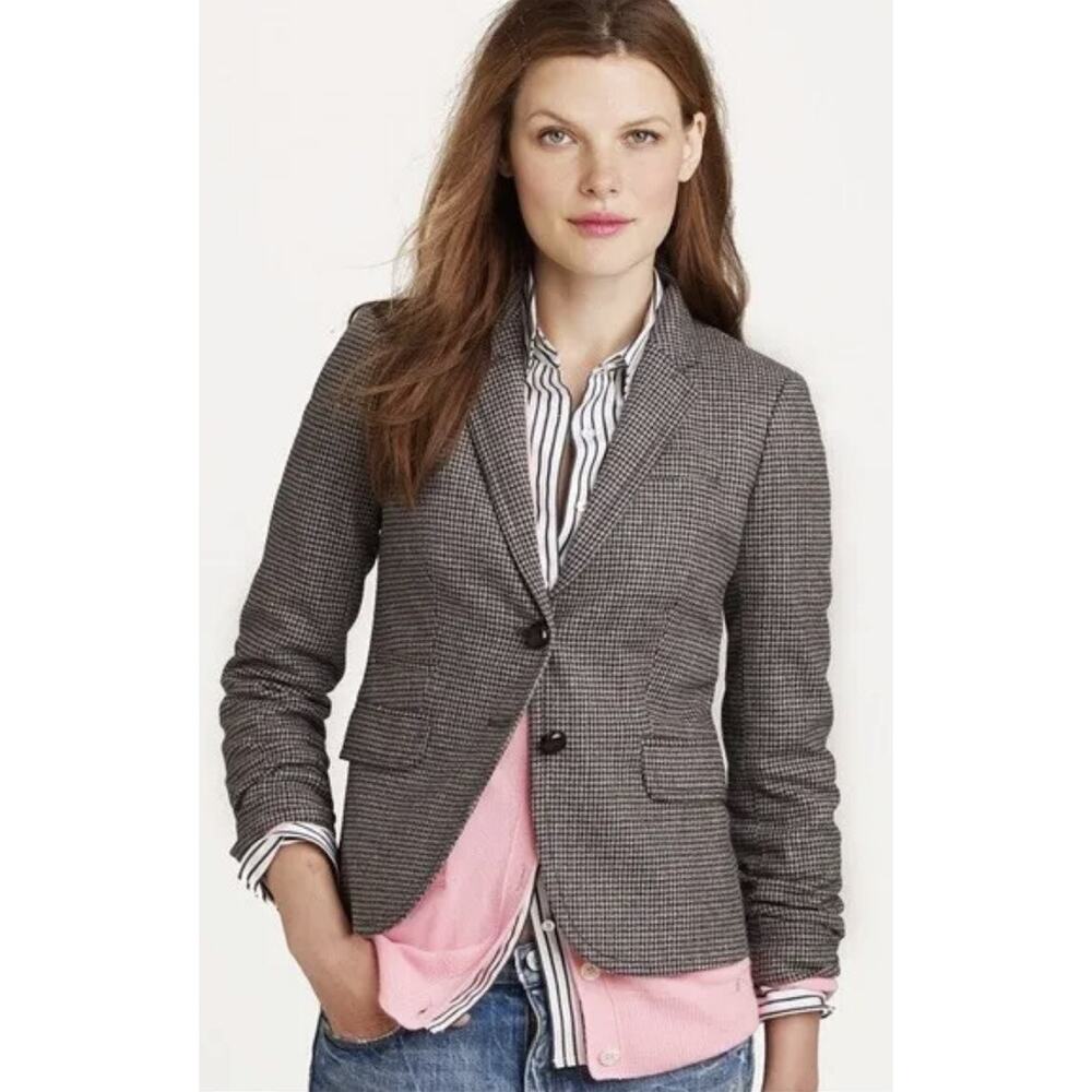 J Crew Women’s Schoolboy Gray Black Houndstooth Wool Blazer 8